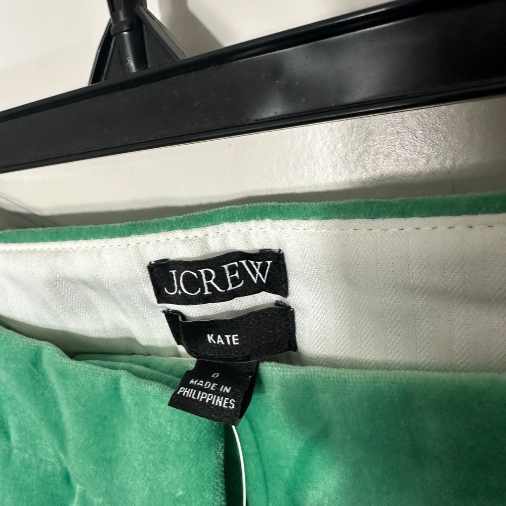 NWT J. Crew Kate Straight-leg Pant in Stretch Velvet Green Bright Womens 0 - Picture 3 of 7